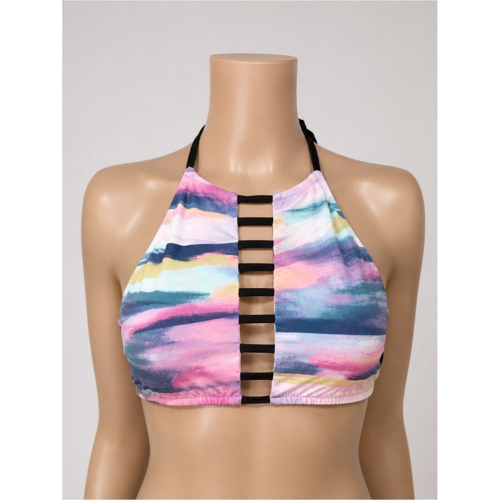 New Victoria's Secret PINK Watercolor High Neck Halter Bikini Top Ladder Cutout